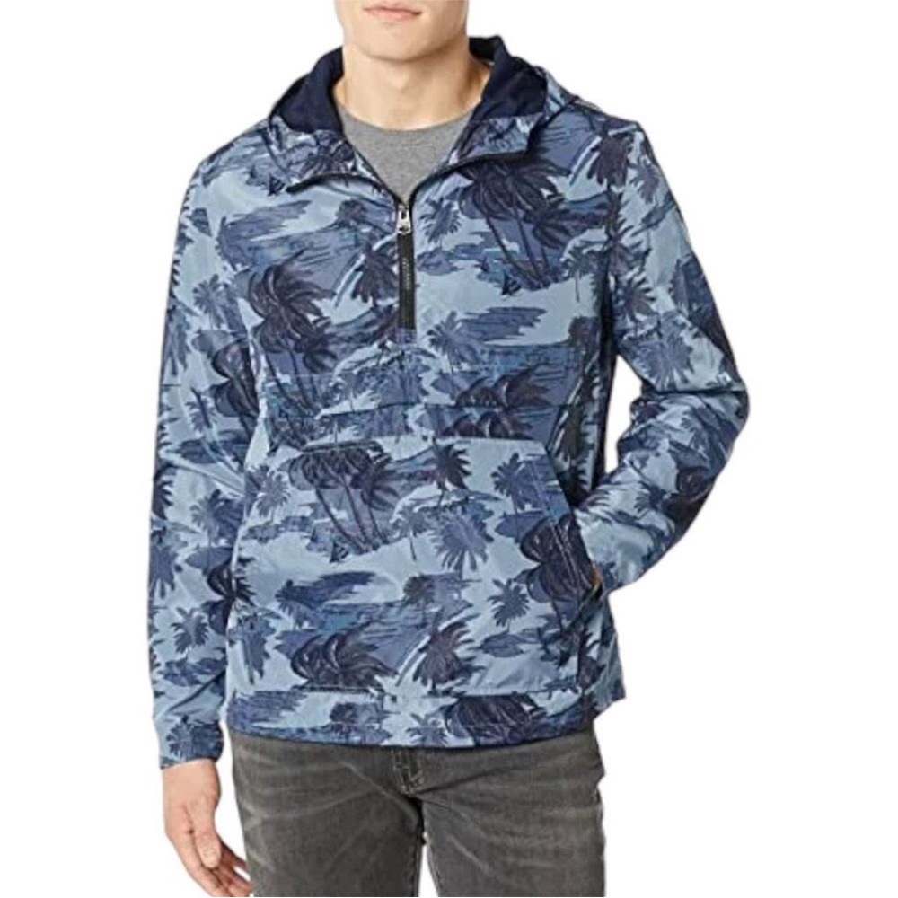 Levi's Men's Lightweight Hooded Popover Jacket, Light Blue Palm Print Size XXL